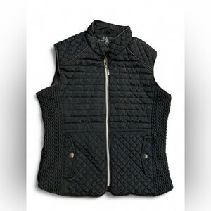 Women's Black Quilted Vest with Faux Fur Leopard Print Lining